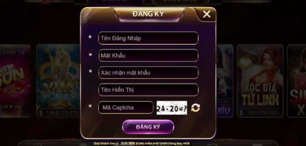 Hướng Dẫn Đăng Ký Tài Khoản Sunwin